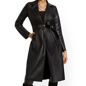 Vegan leather tie trench coat